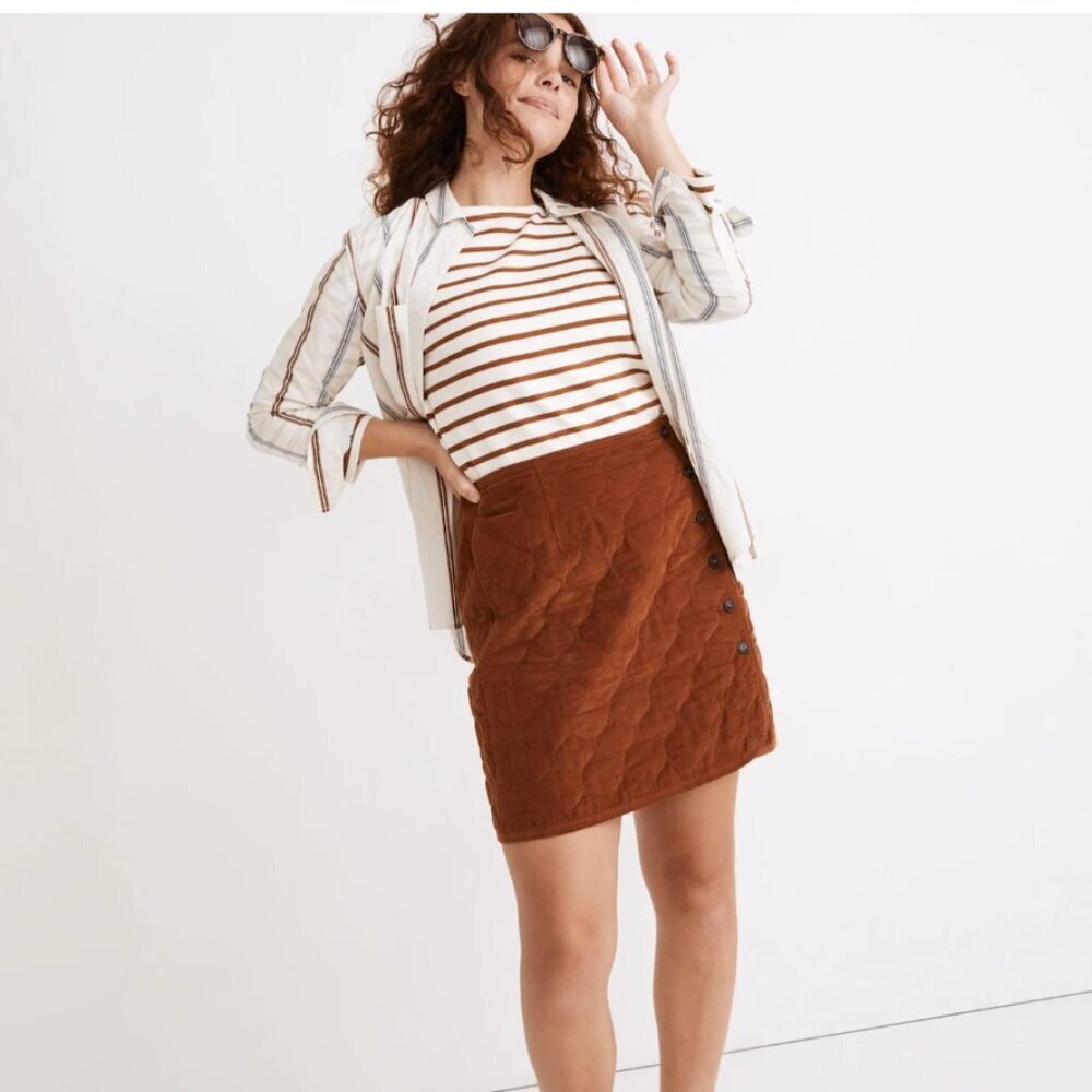 Madewell Corduroy Quilted‎ Button-Front Mini Skirt in Brown Size 10